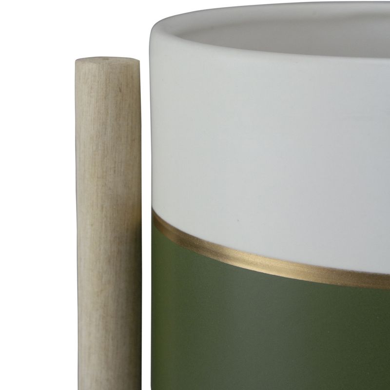 Raz Imports 11" White and Green Footed Ceramic Planter