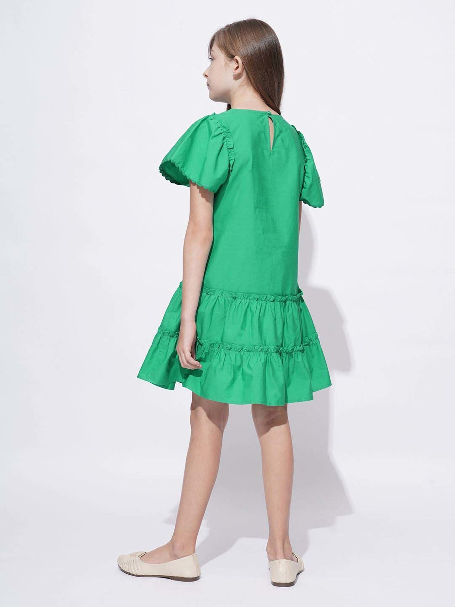 Vero Moda Girls Green Cotton Embroidery Dress