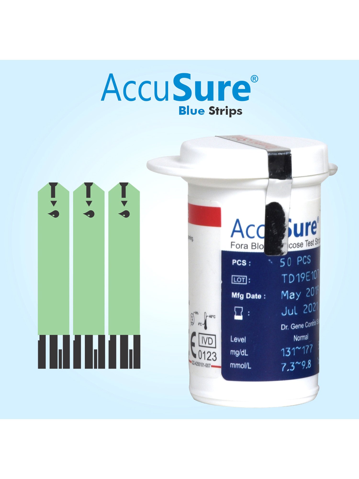 AccuSure Glucometer Test Strips, 50 Strips (Only Strips)