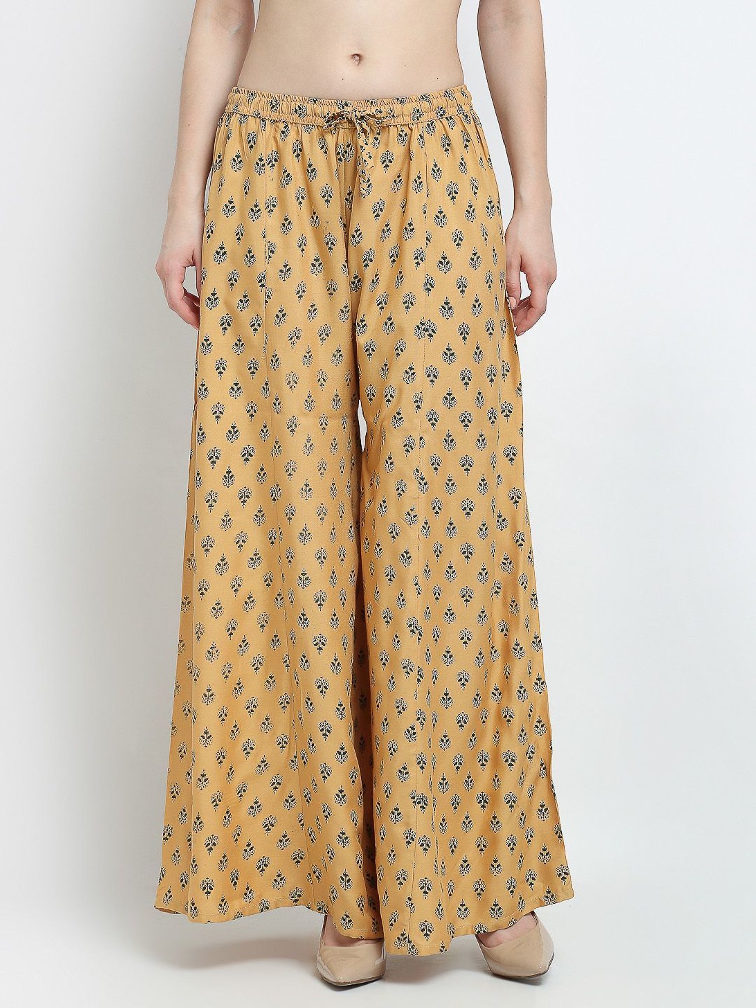 Gracit Beige & Navy Printed Palazzos - Pack Of 2