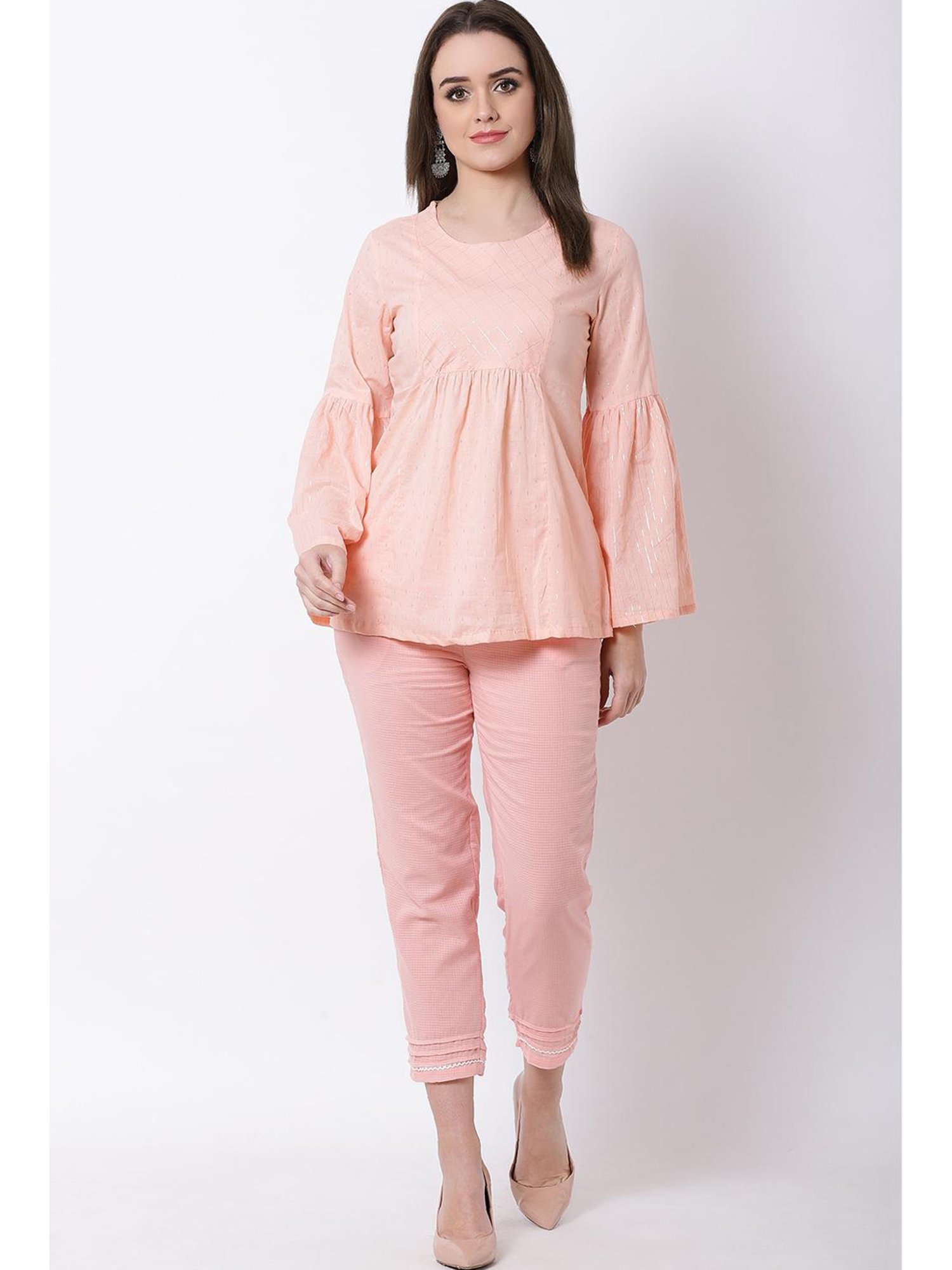 Rangriti Peach Cotton Printed Top