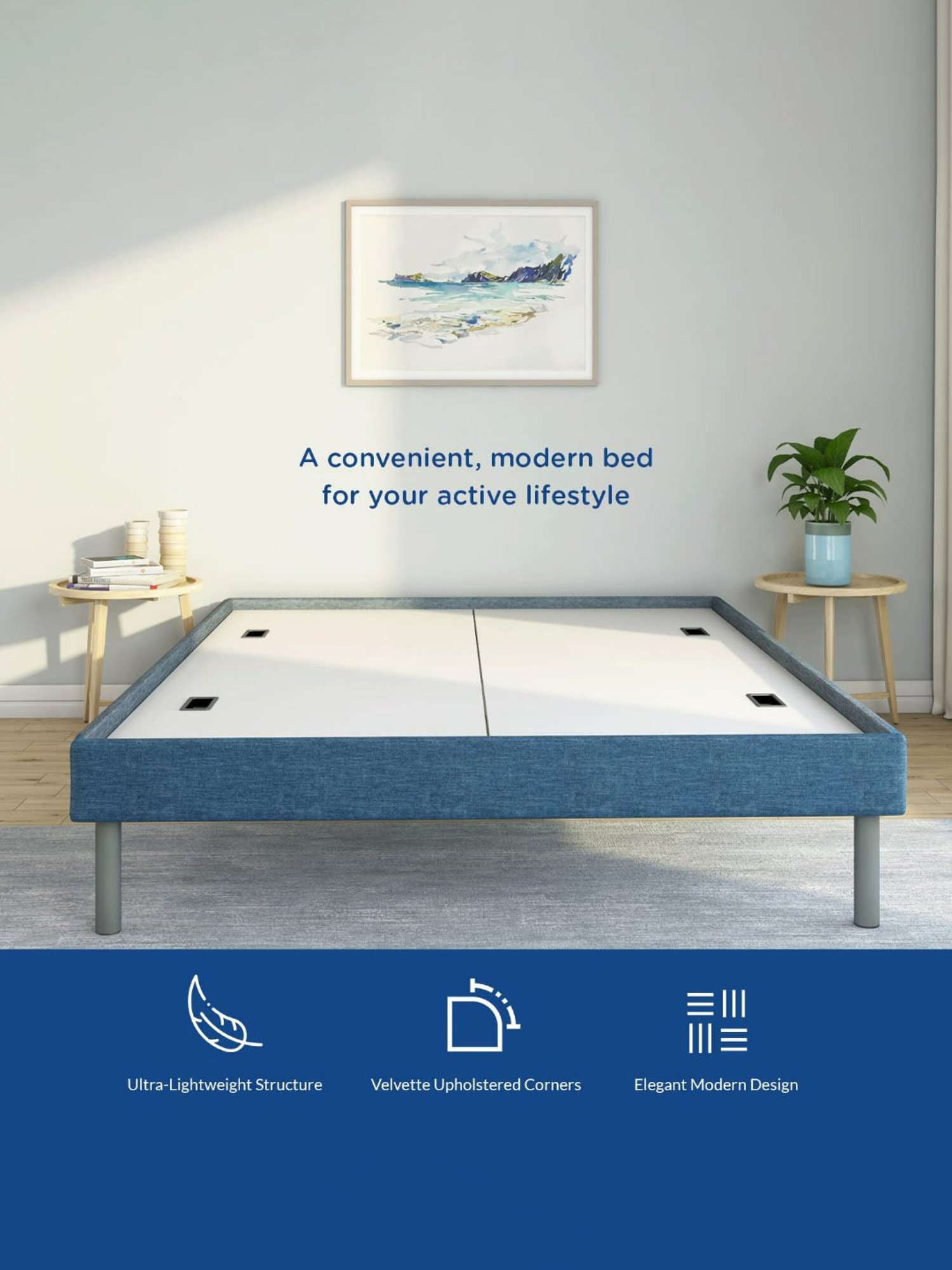 Doctor Dreams by Nilkamal Blue Wood Queen Velvette Bed