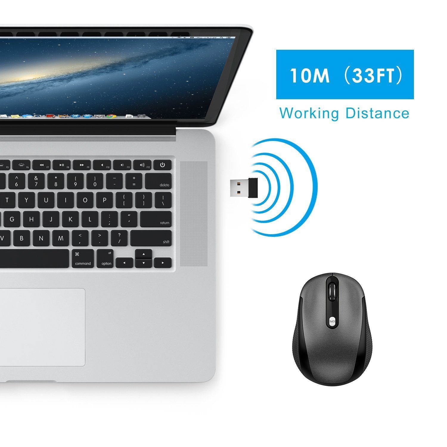 JETech Wireless Mobile Optical Mouse 2.4Ghz with 3 CPI Levels and USB Receiver