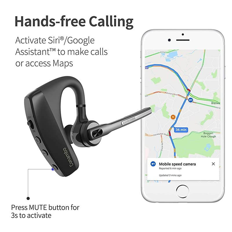 Headset 50 with CVC80 Dual Mic Noise Cancelling Earpiece 16Hrs Talktime Wireless Headset HandsFree Earphone for Truck Driver iPhone Android Cell Phones