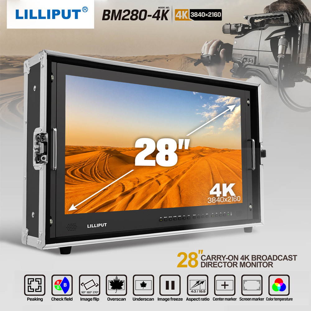 LILLIPUT BM280-4K 28" Broadcast Ultra-HD 4K Video Monitor 3840 * 2160 Resolution 3G-SDI HDMI 1000:1 High Contrast LED Screen with Carrying Case