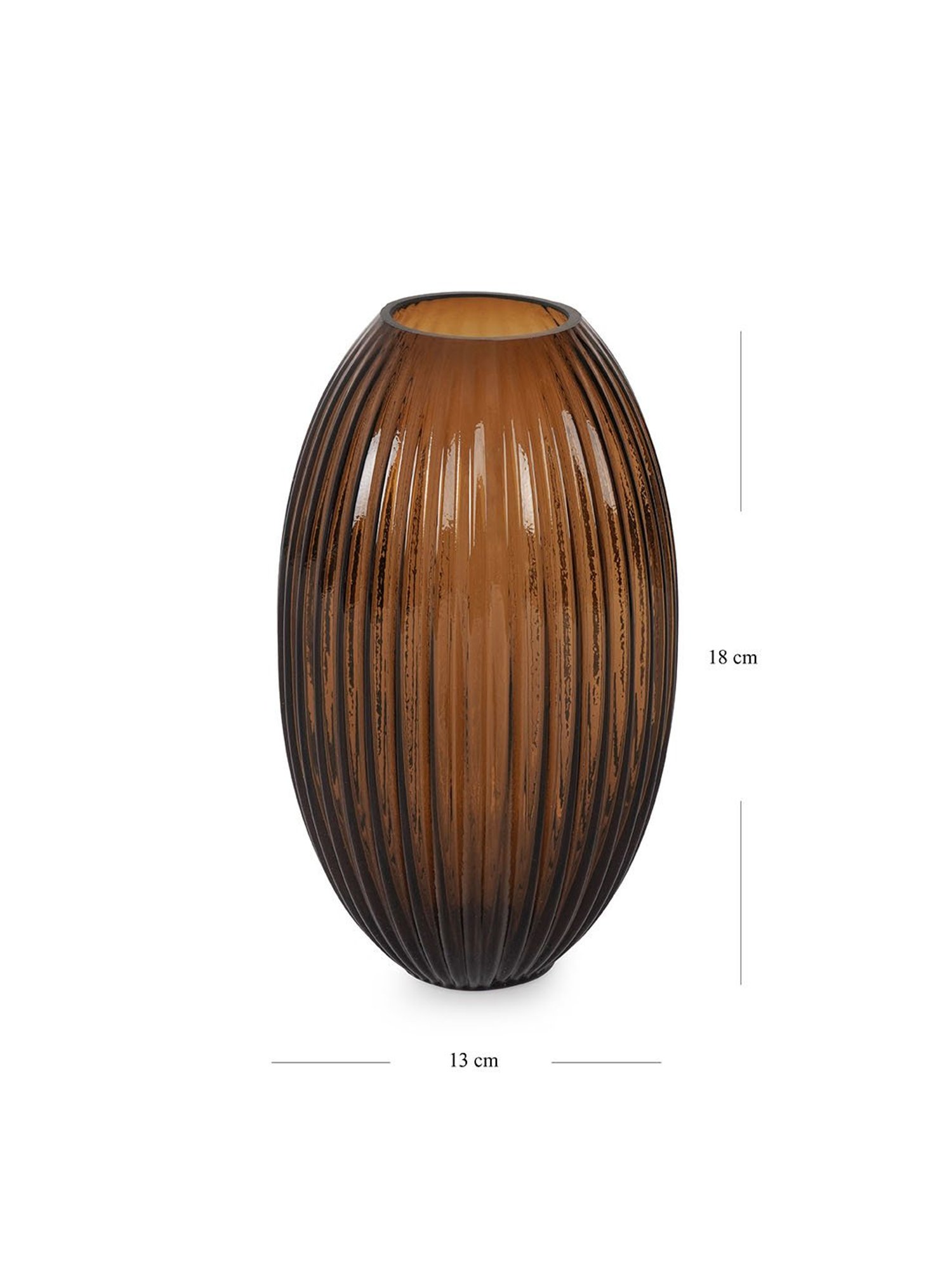 Pure Home and Living Brown Glass Ribbed Round Vase