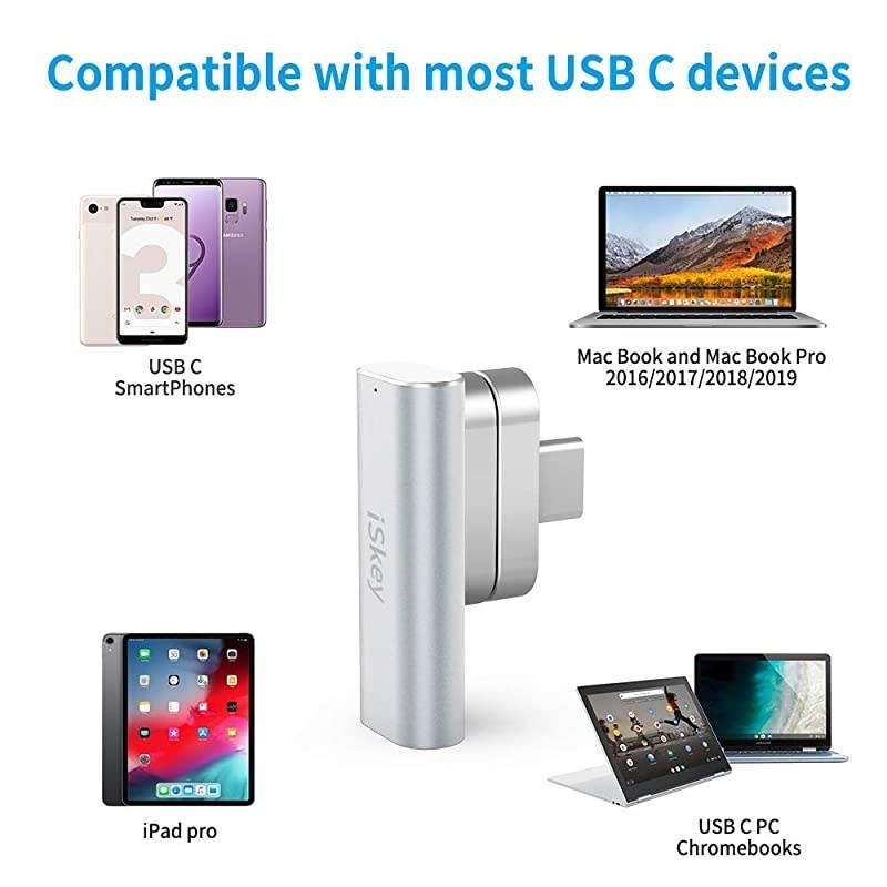 USB C Adapter 20Pins Type C Connector Support USB PD 100W Quick Charge 10Gbs Data Transfer and 4K60 Hz Video Output Compatible with MacBook ProAir and More Type C Devices Silver