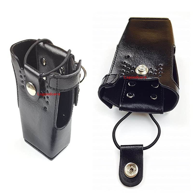 Black Hard Leather Carrying Holder Holster Case with Adjustable Shoulder Strap Compatible for Motorola 2 Way Radio HT1250 HT1550 GP320 GP340 GP380 GP338