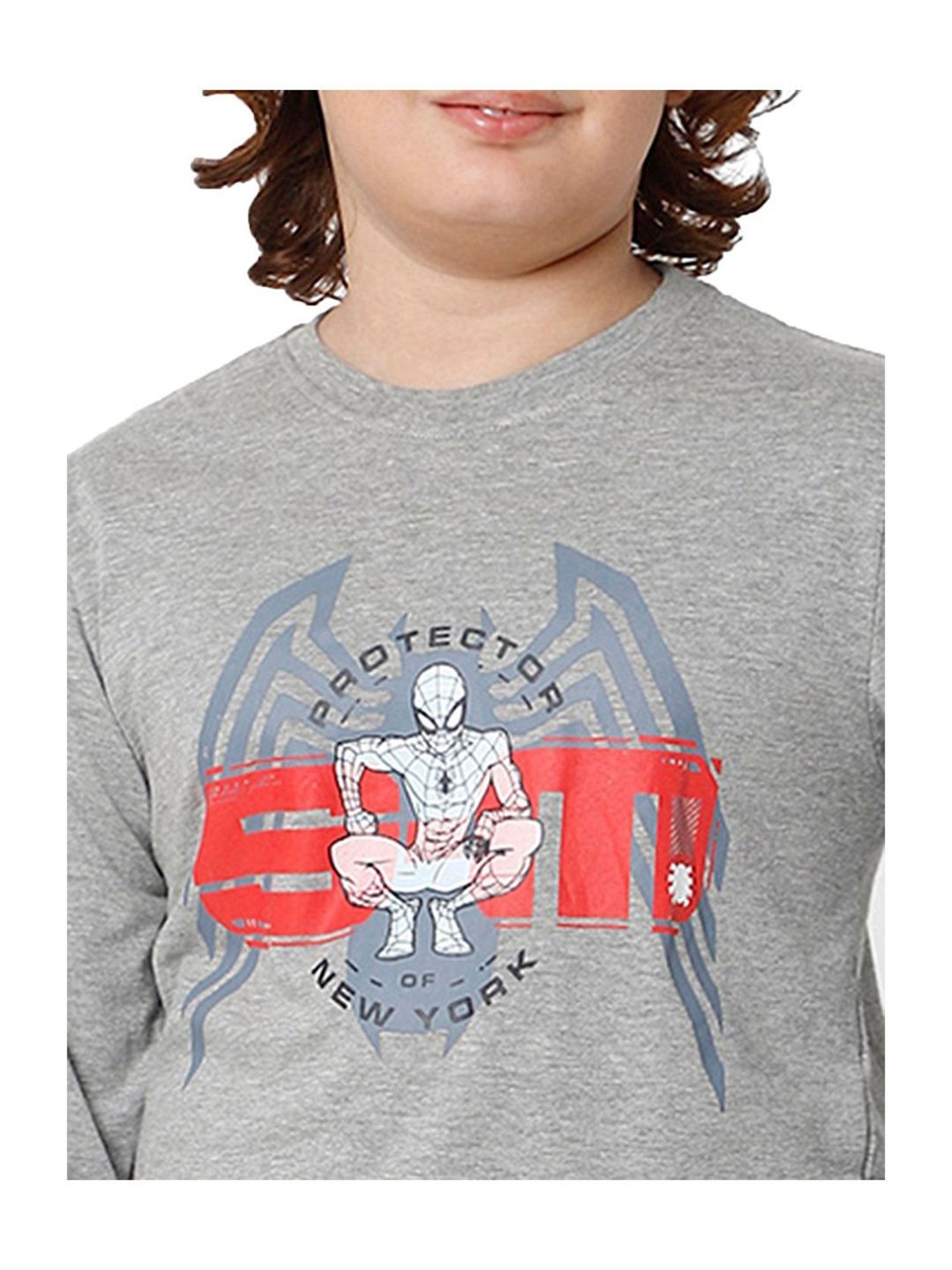 Proteens Boys Grey Melange Cotton Printed Full Sleeves T-Shirt