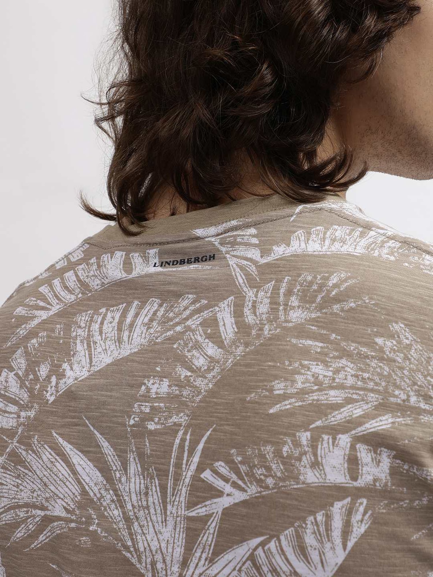 Lindbergh Brown Cotton Regular Fit Printed T-Shirt