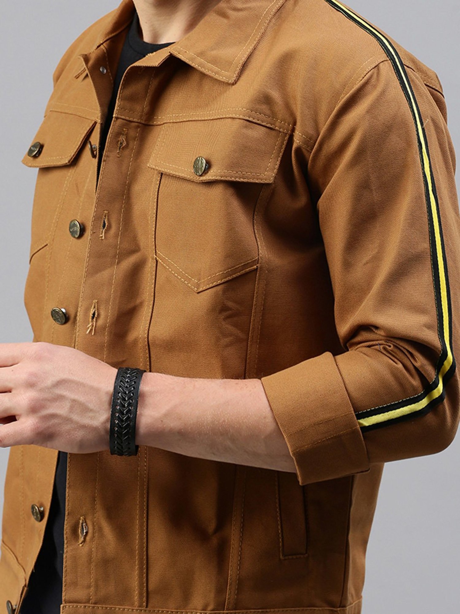 VOXATI Khaki Regular Fit Shirt Collar Denim Jacket
