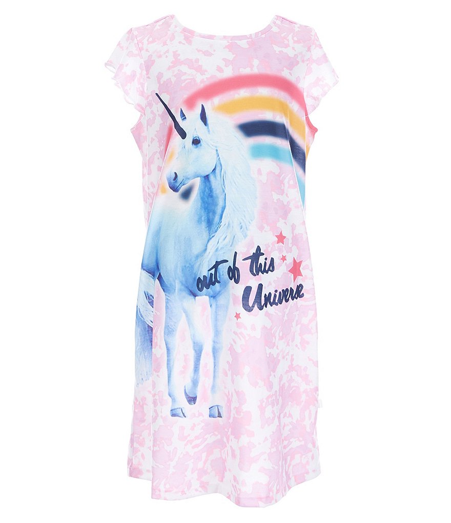 Dream Life Big Girls 7-16 Flutter Cap-Sleeve Unicorn Dream Graphic Gown With Eyemask