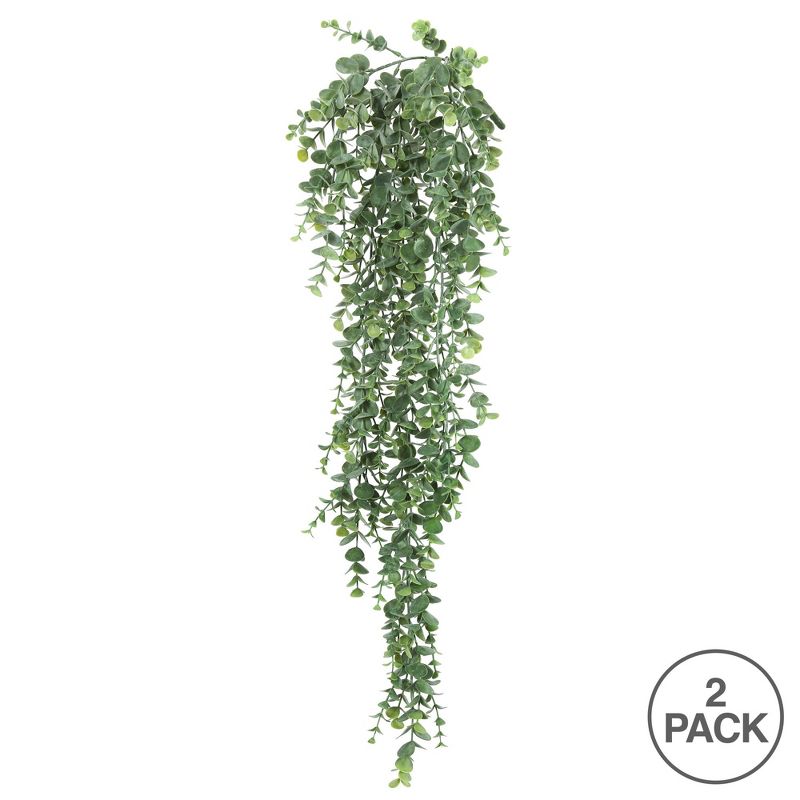 Vickerman 32" Artificial Green Hanging Mini Leaf Eucalyptus Bush, Pack of 2