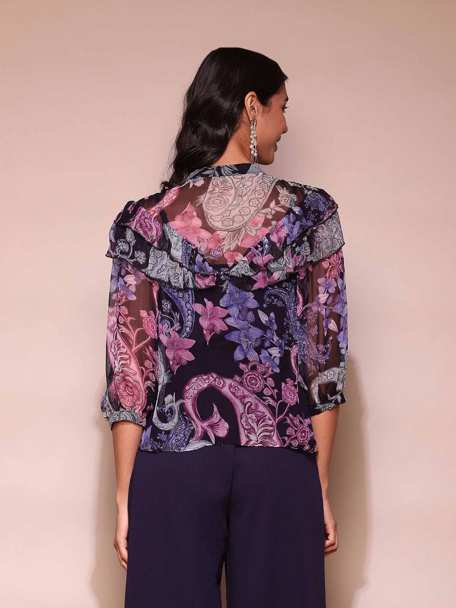 Label Ritu Kumar Navy Floral Print Top