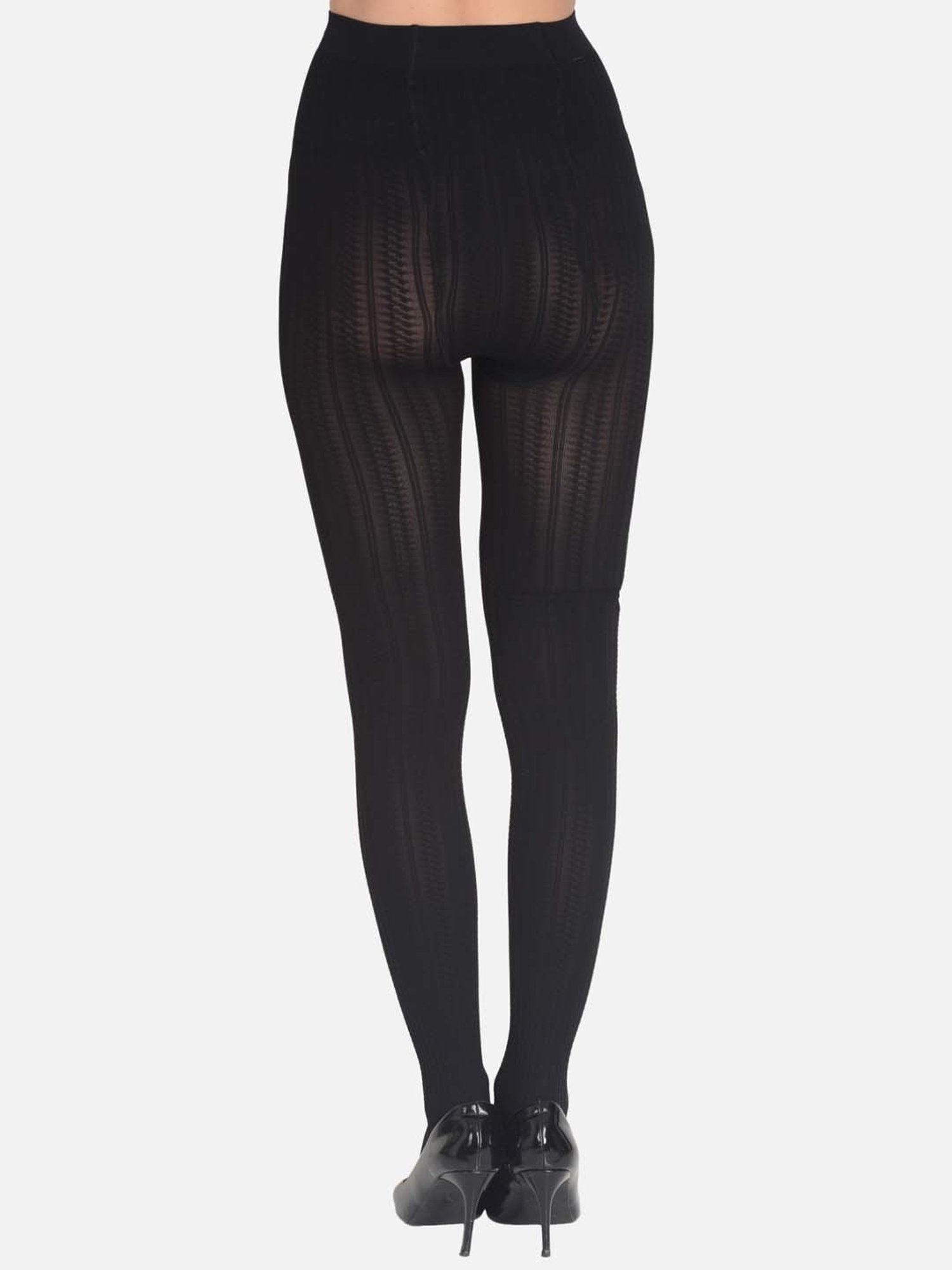 mod & shy Black Self Pattern Pantyhose Stockings