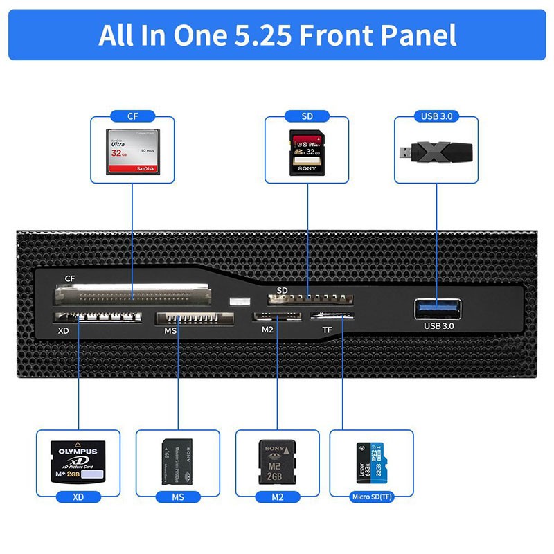 EnLabs U2CR525U3 5.25 inch PC Case Mesh Front panel All-in-1 Multifunction CF/XD/MS/M2/SD/TF Internal USB 2 .0 Card Reader USB Flash Memory w/ USB 3.0 Port