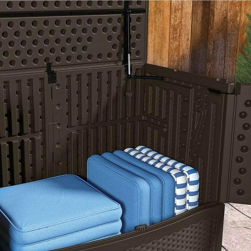Suncast 195 Gallon Resin Wicker Patio Oasis Storage & Entertaining Station, Java