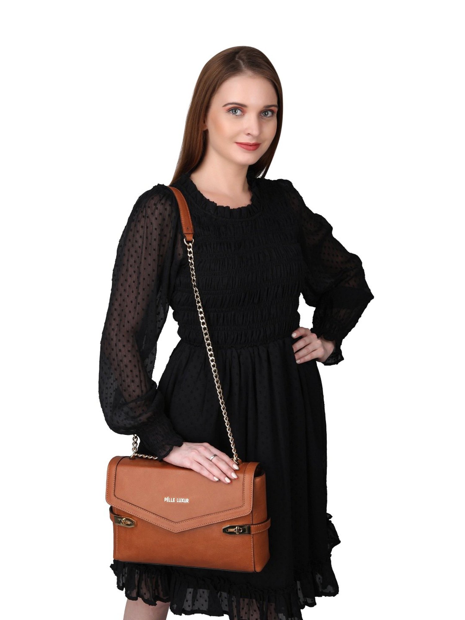 PELLE LUXUR Brown Medium Shoulder Bag