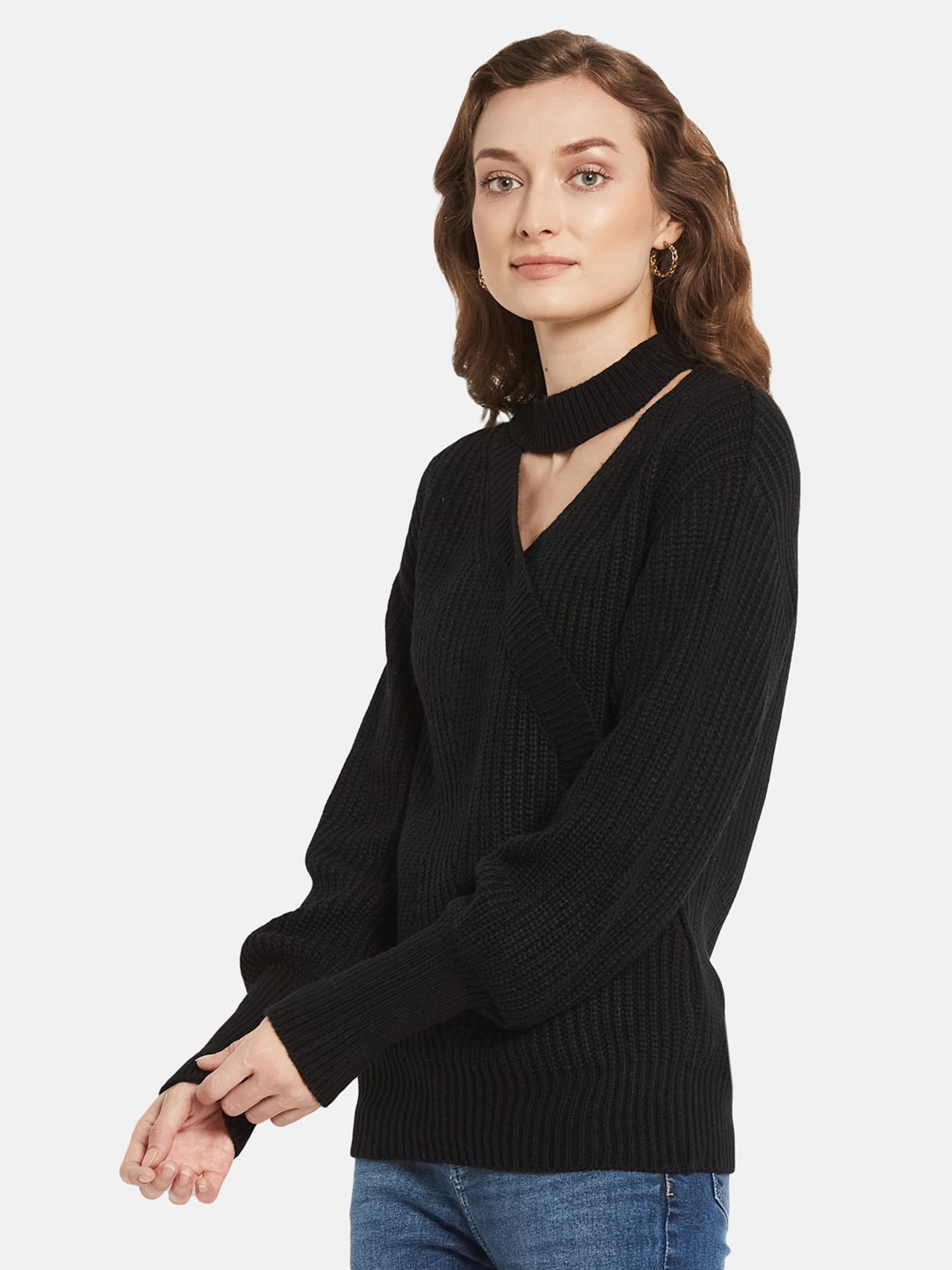 METTLE Black V Neck Pullover