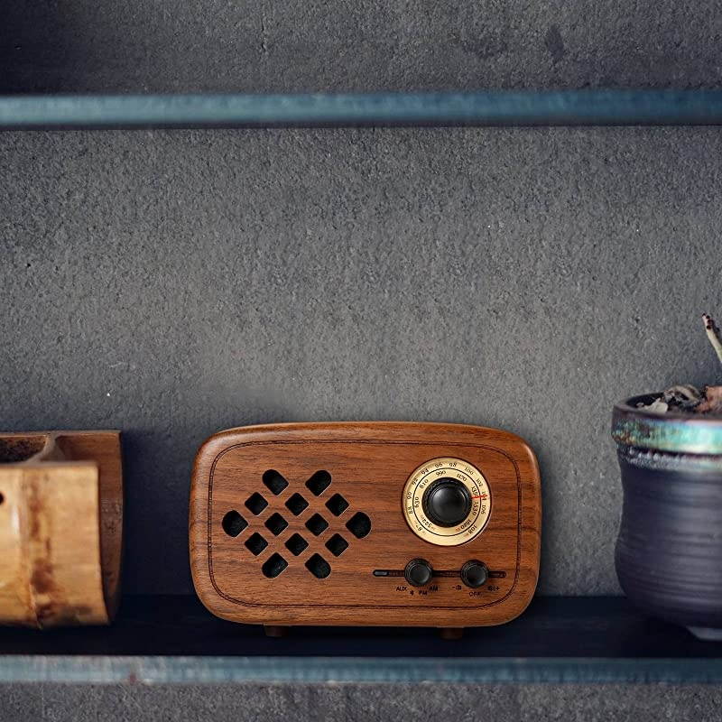 Retro Bluetooth Speaker, Handmade Walnut Wood Vintage Small Bluetooth Radio FM AM, Portable Wireless Speakers for Home and Office