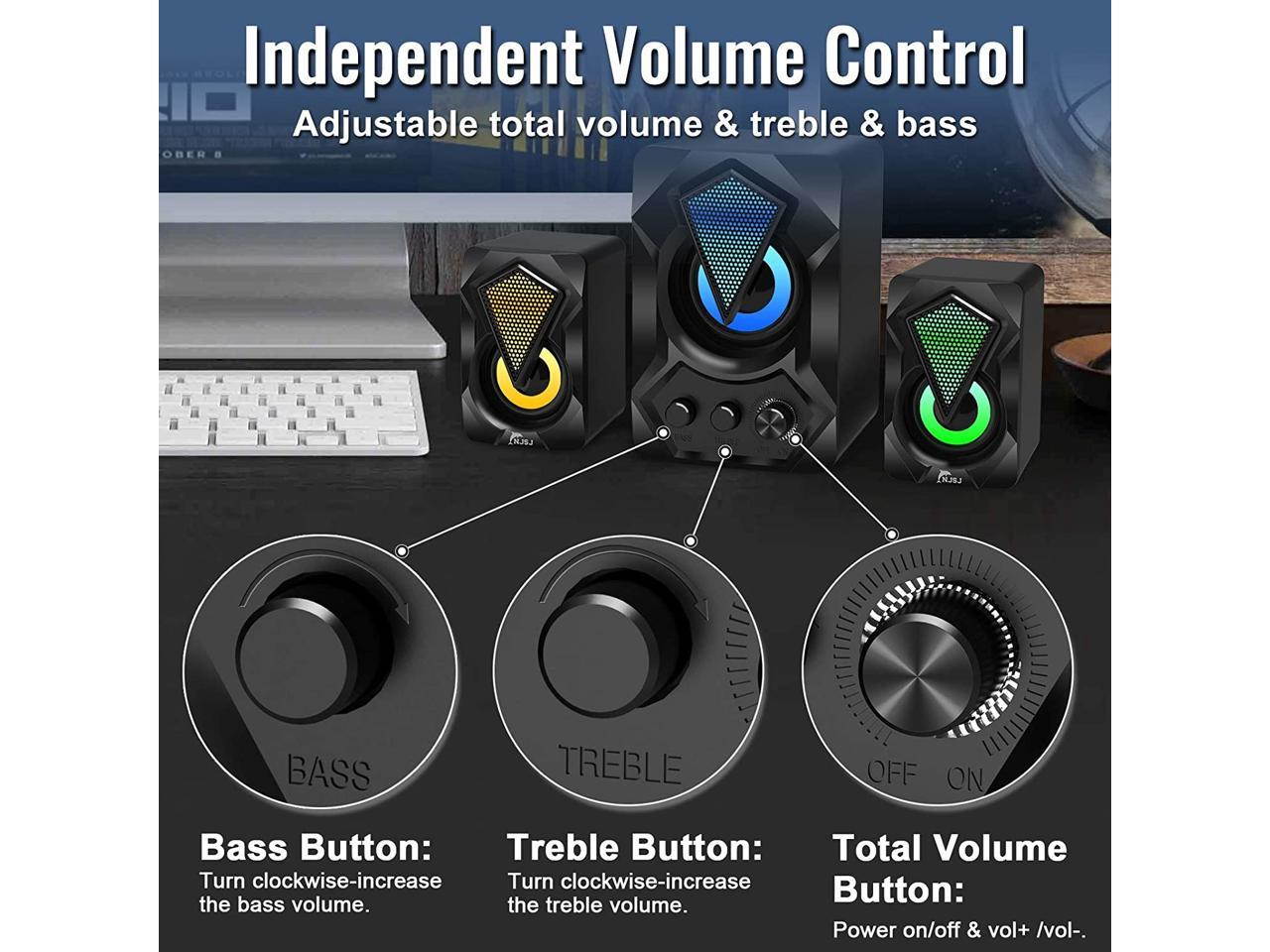 Computer Speaker with Subwoofer, NJSJ USB-Powered 2.1 Stereo Multimedia Speakers System with RGB LED Light 3.5mm Audio Input Great for Music,Movies,Gaming,PC,Laptop,Tablet