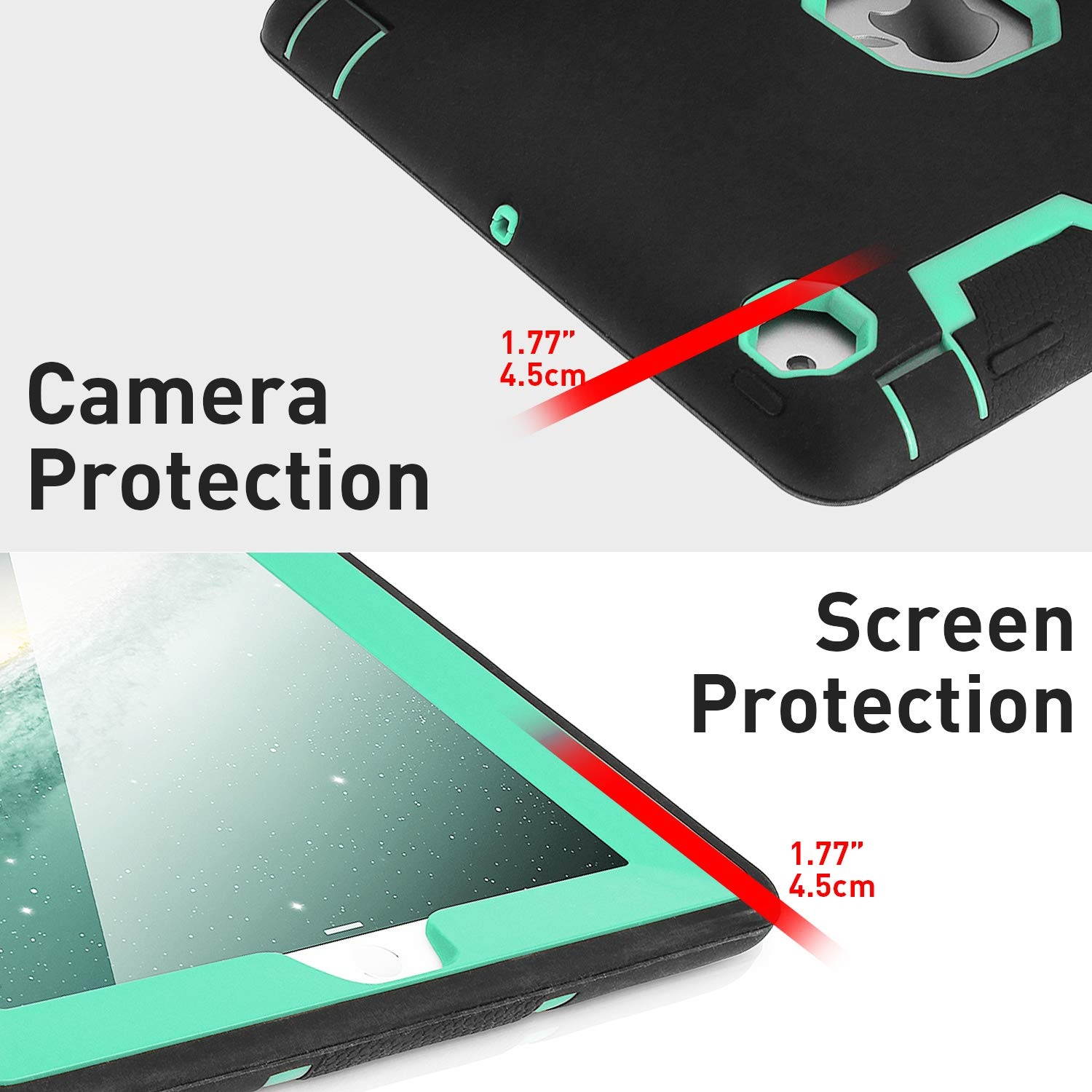 iPad 2 Case,iPad 3 Case,iPad 4 Case, AICase Kickstand Shockproof Heavy Duty Rubber High Impact Resistant Rugged Hybrid Three Layer Armor Protective Case with Stylus for iPad 2/3/4 (Black+Mint Blue)