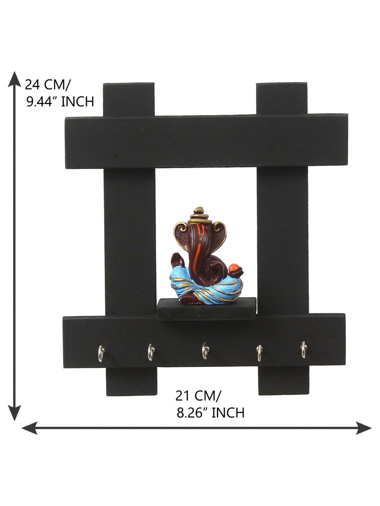 eCraftIndia Lord Ganesha Wooden Keyholder with 5 Key Knobs