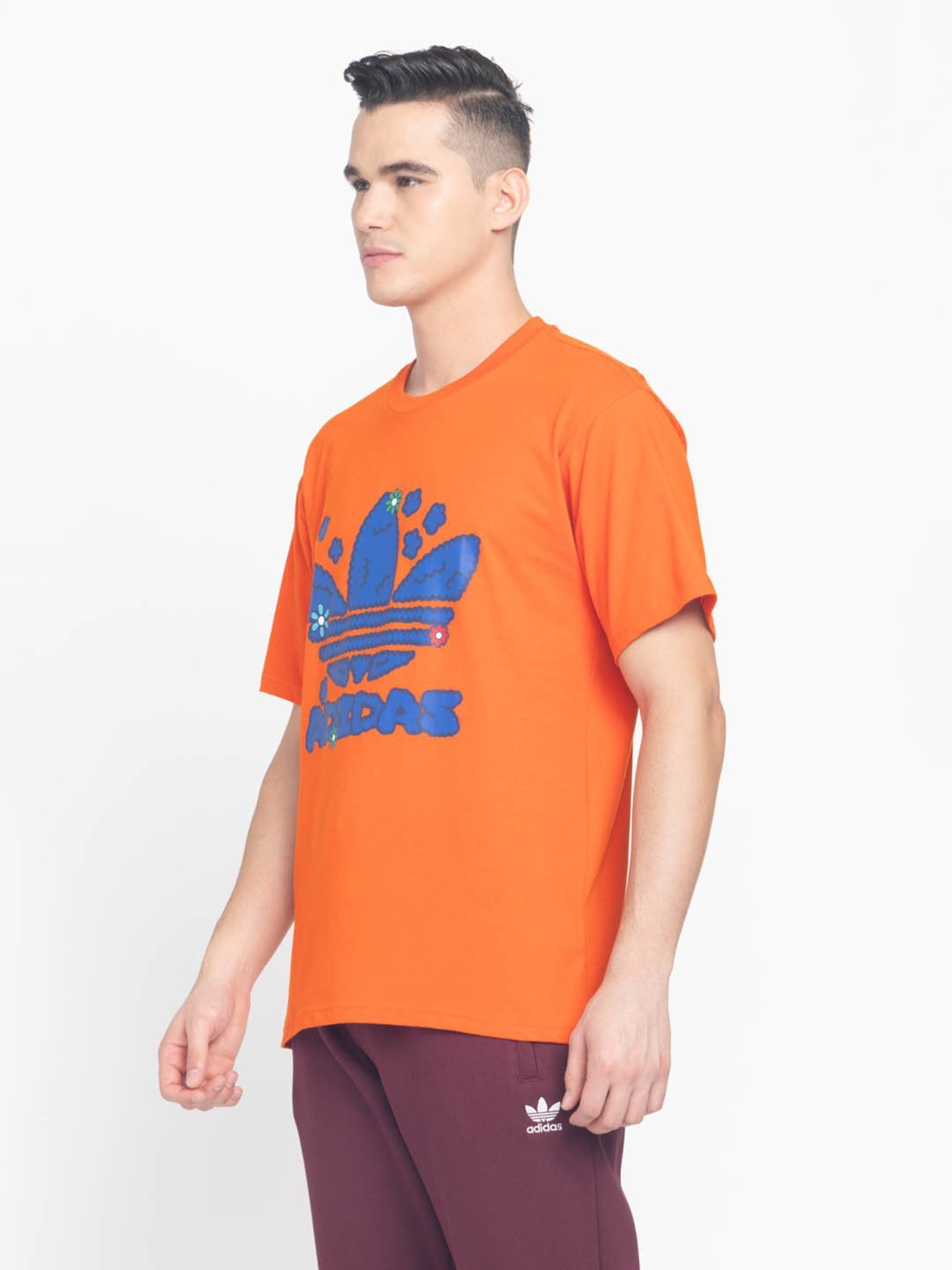 Adidas Originals Orange Cotton Regular Fit Printed T-Shirt