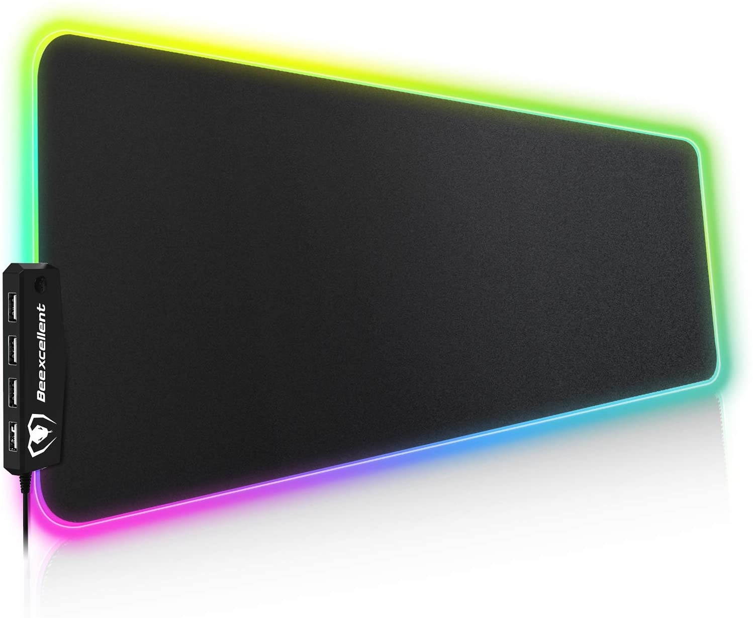 RGB Gaming Mouse Pad, 14 Lights Modes with 4 USB Ports Ultra-Large Size Soft Extra Extended Mousepad, Anti-Slip Rubber Base Computer Keyboard Mat 31.5X 11.8in