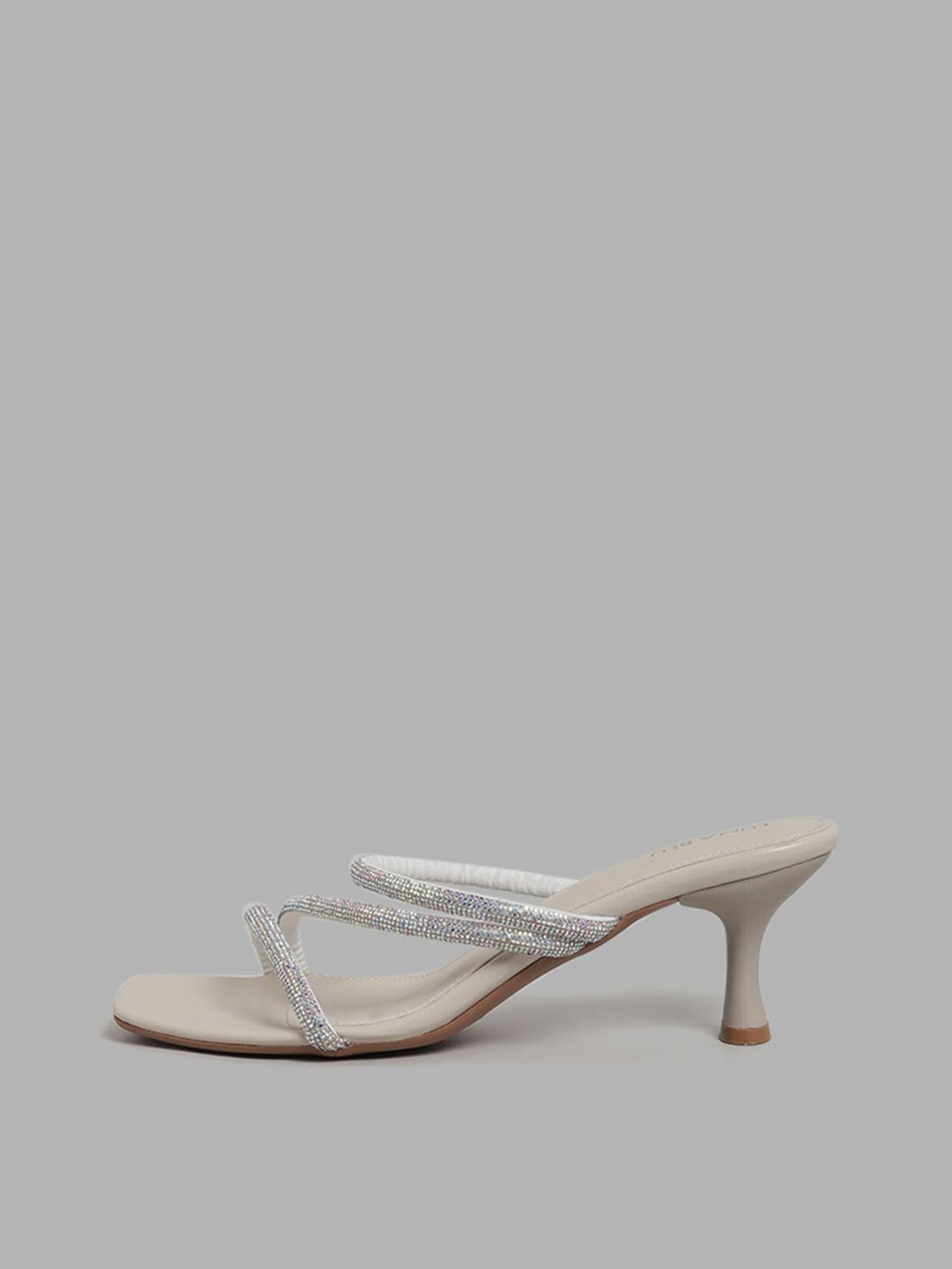 LUNA BLU by Westside Ivory Three Band Embellished Heel Sandals