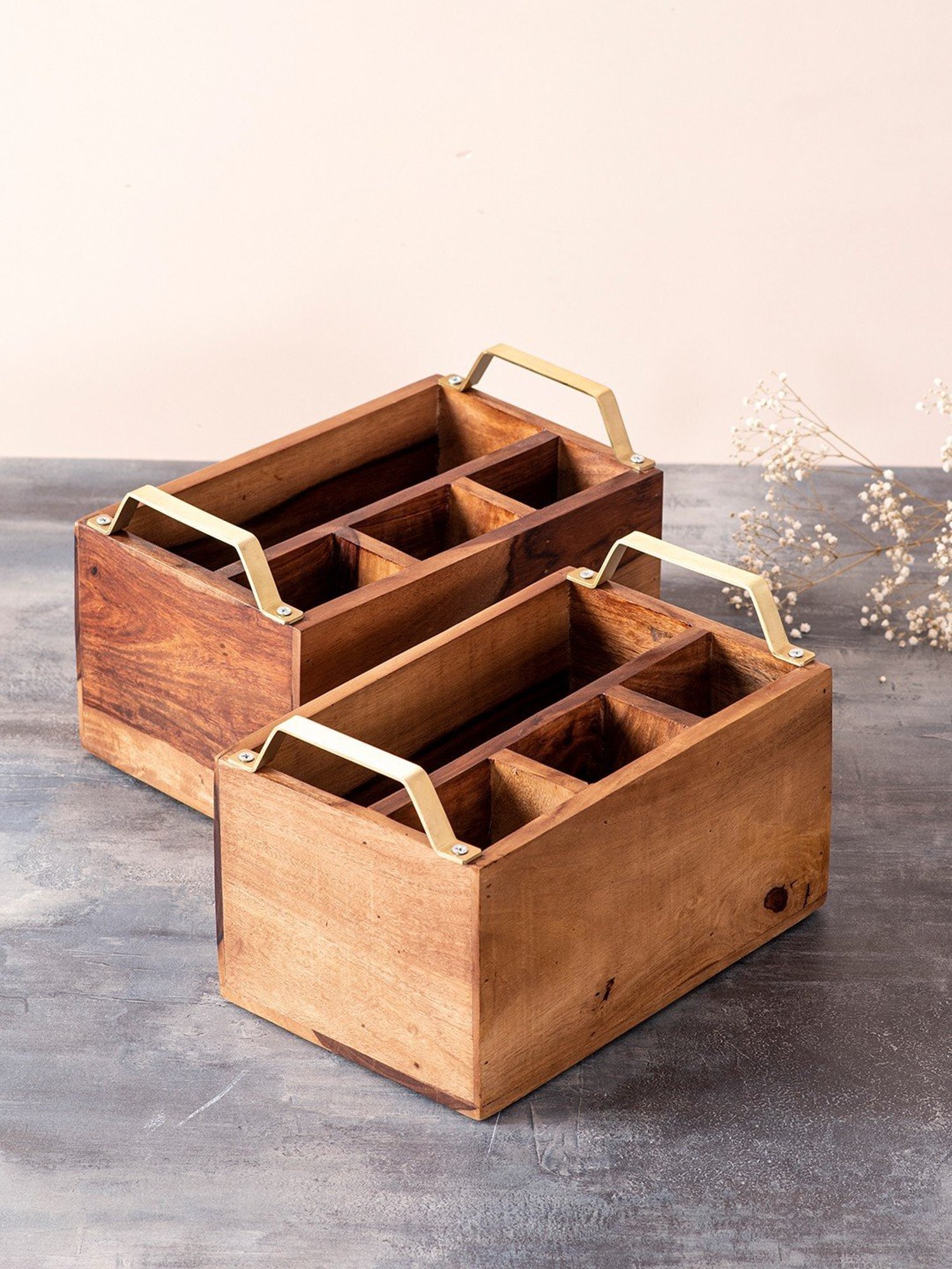 Nestroots Brown Wood Cutlery Holder - Set of 2