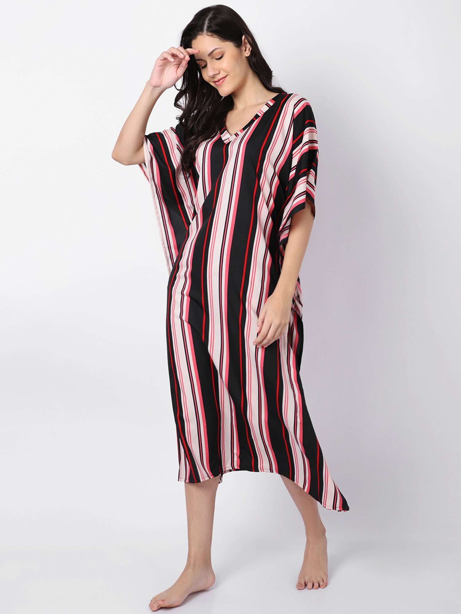 Erotissch Multicolor Striped Beachwear Kaftan Dress