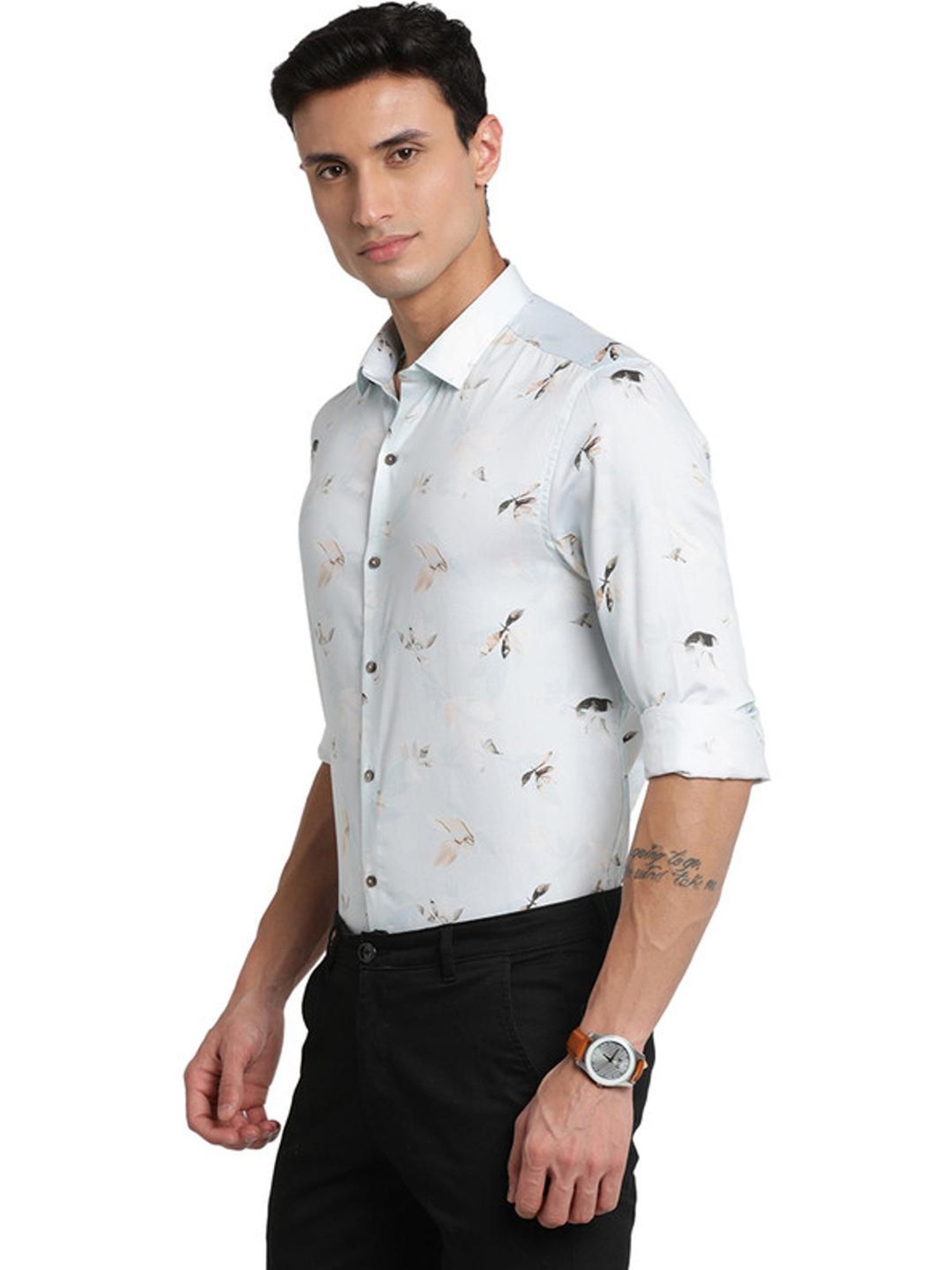 Turtle Steel Blue Slim Fit Printed Shirt