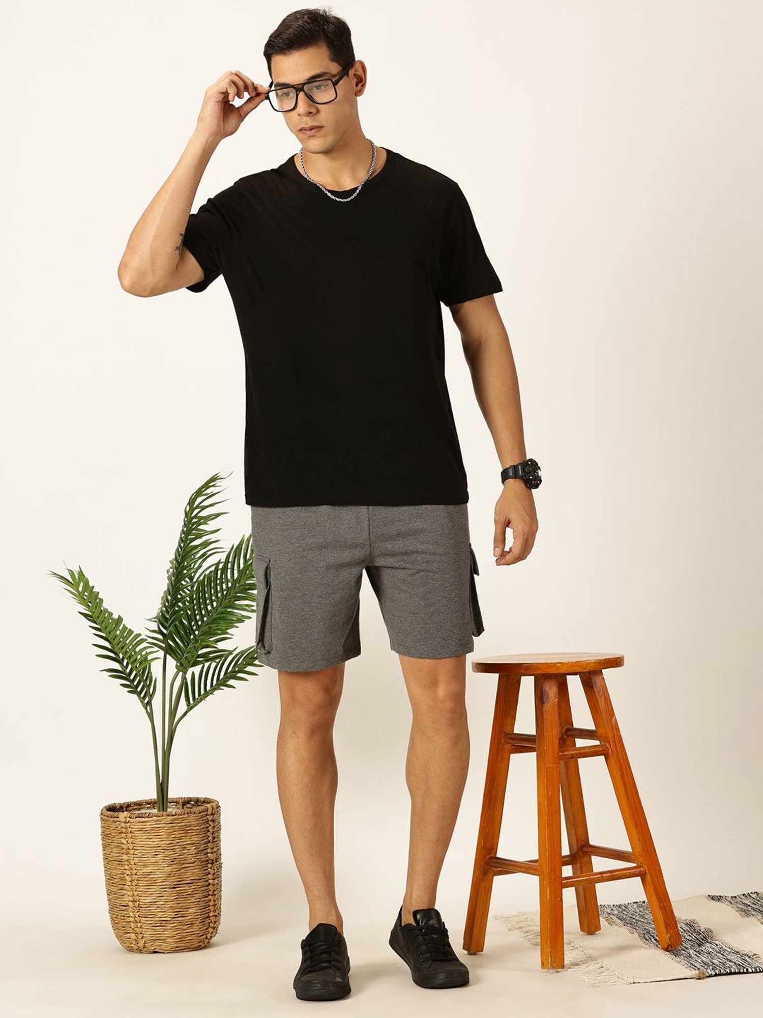 Thomas Scott Charcoal Melange Regular Fit Cargo Shorts