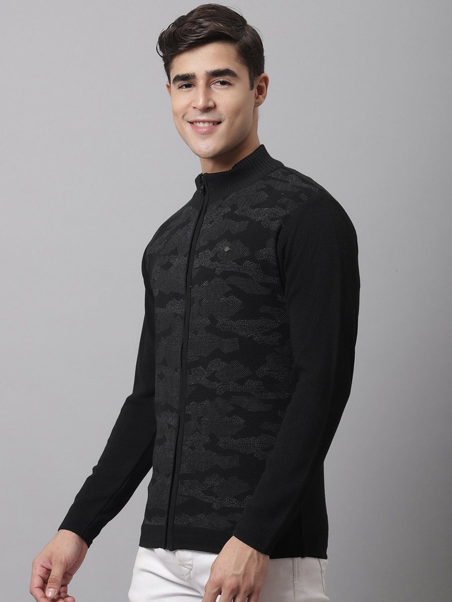 Cantabil Black Regular Fit Textured Sweater