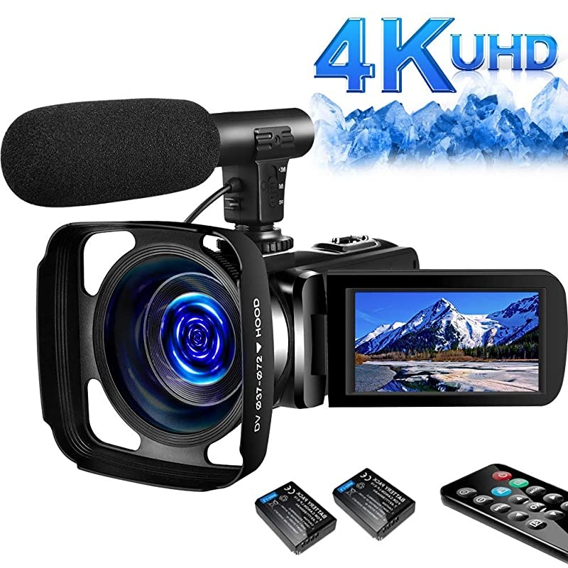 4K Video Camera Camcorder Digital YouTube Vlogging Camera Recorder UHD 30MP 3 Inch Touch Screen 18X Camcorder with Microphone,2 Batteries