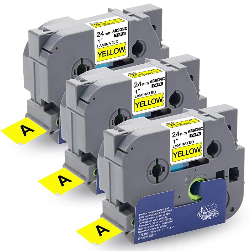 Tze651 Tze 651 24mm Black on Yellow Laminated Label Tape Compatible for Brother PTouch PTD600 PTD600VP PTP750W PTP710BT PTE550WVP PTP950NW PT2730VP PT2430PC 094in x 262ft 3Pack