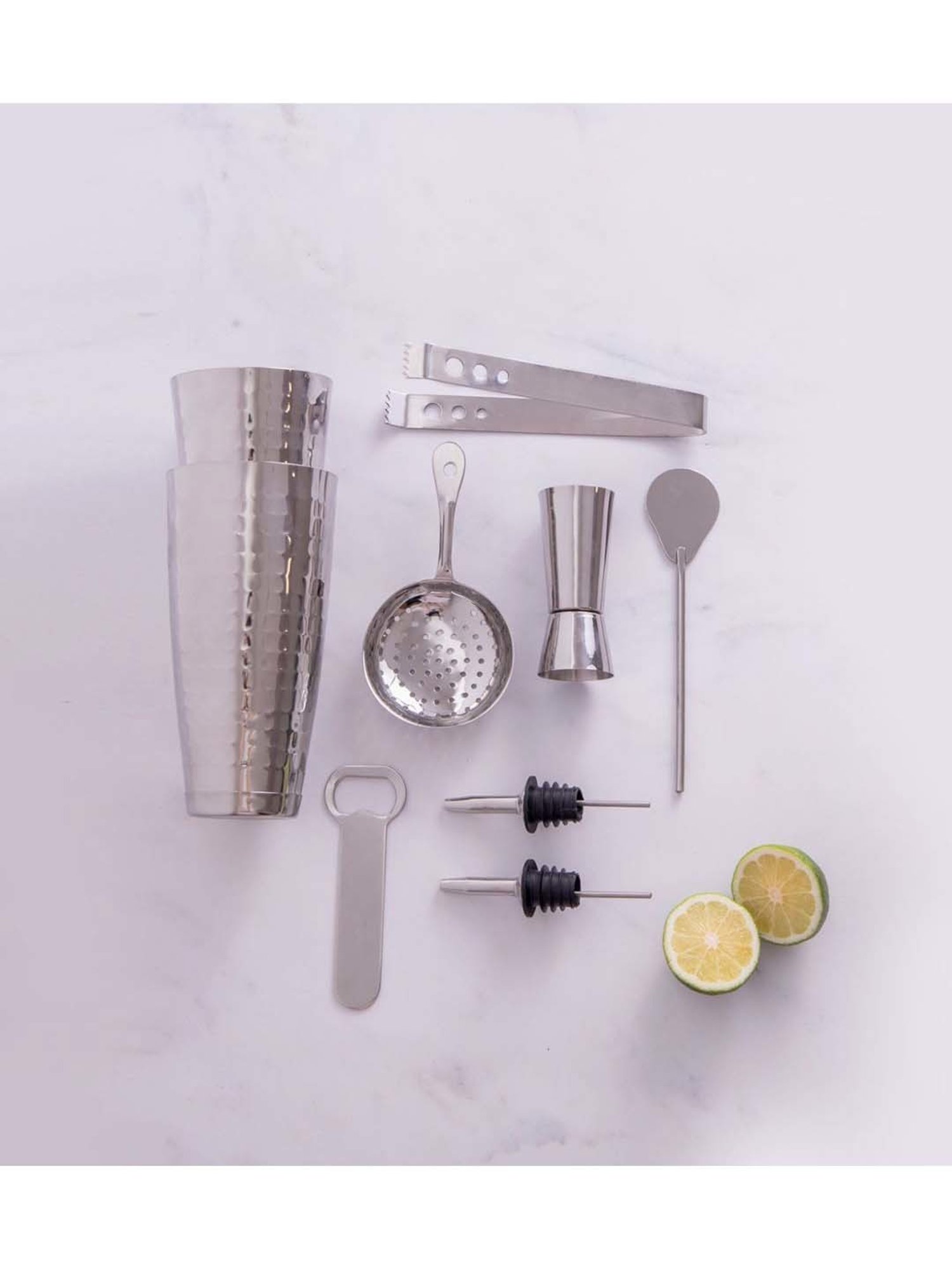 BarCraft Silver Stainless Steel Shaker (0.75 L) with Jigger - Set of 8