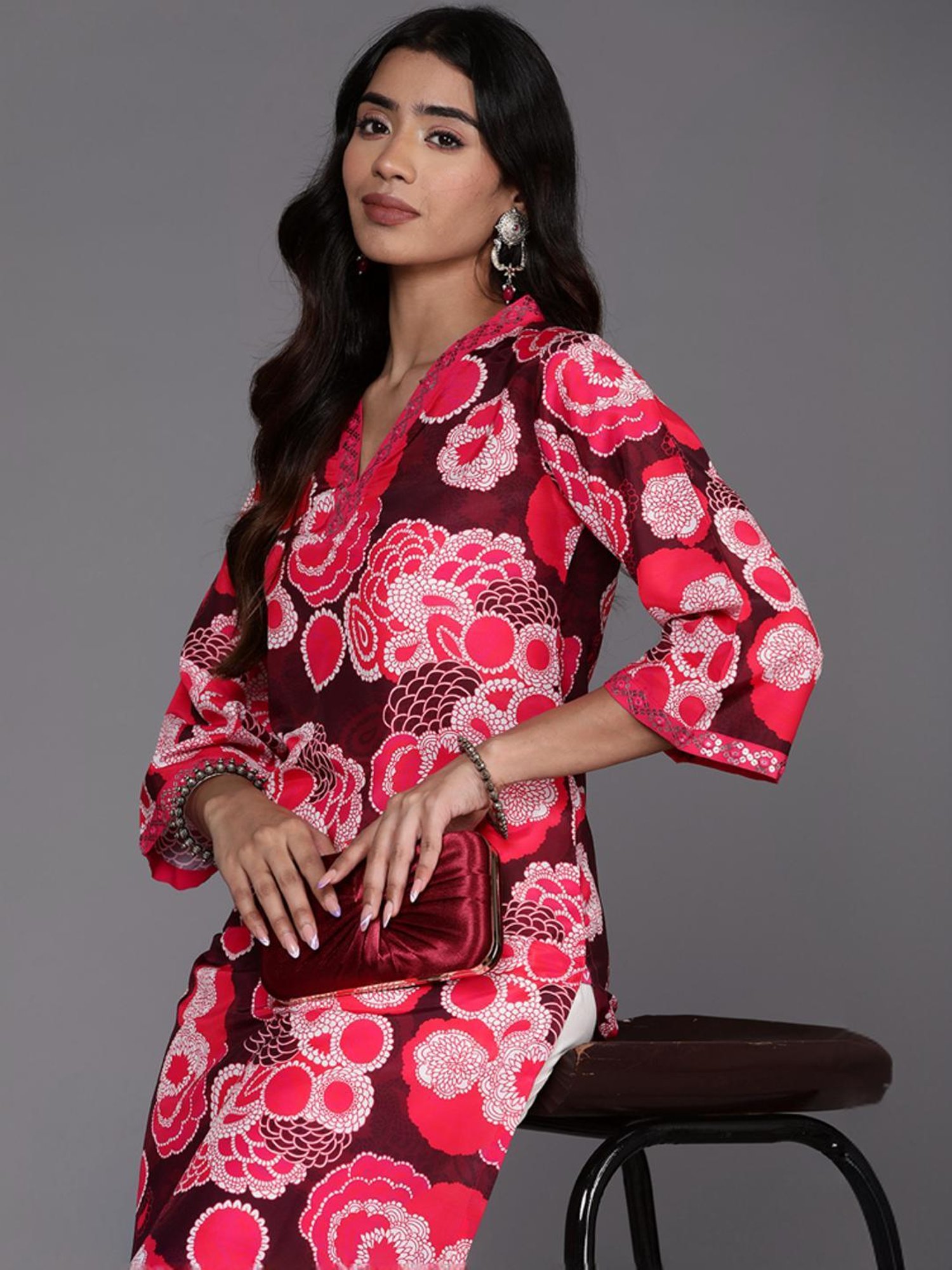 Varanga Maroon Cotton Printed Straight Kurta