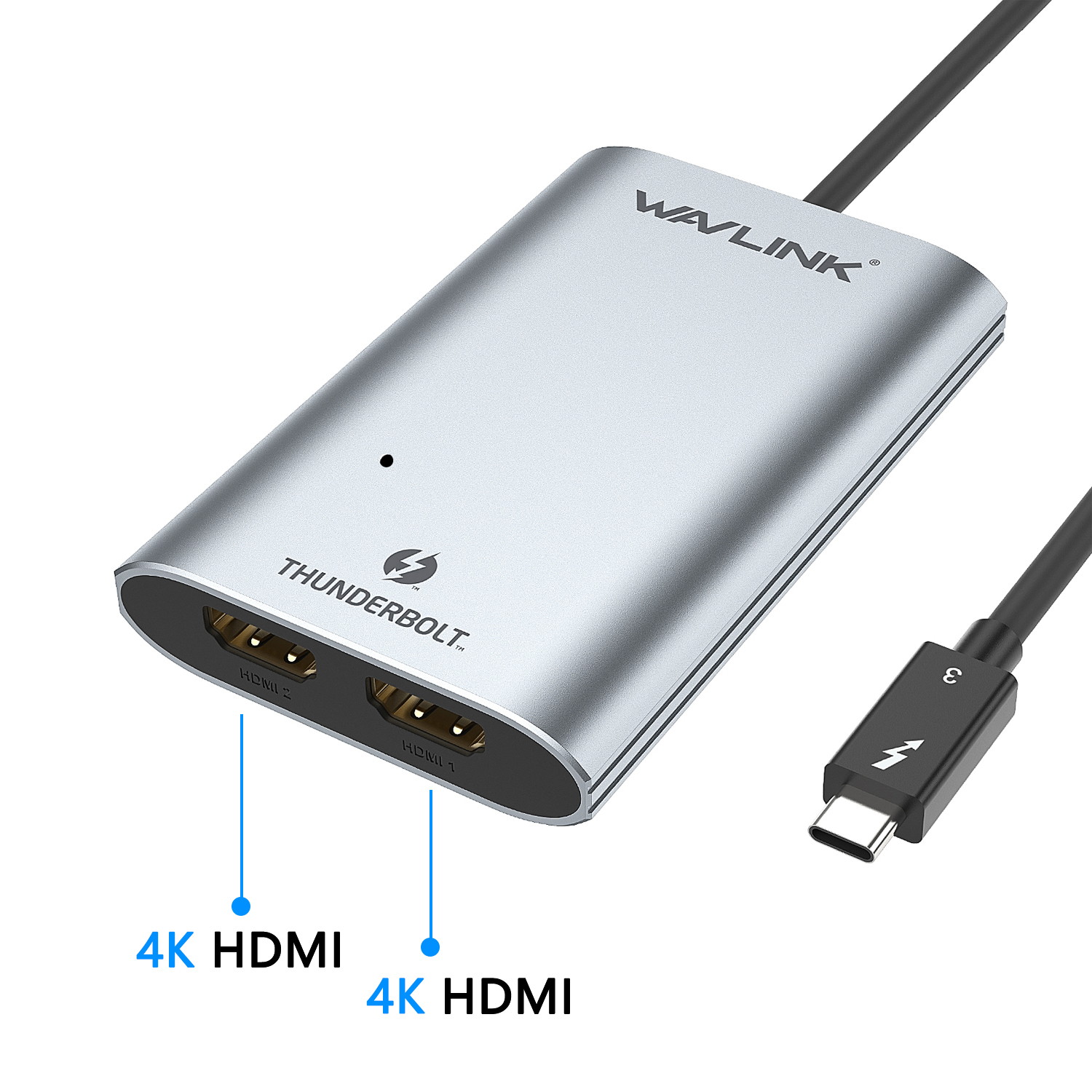 Wavlink Type-C Thunderbolt 3 to Dual HDMI Display Adapter,  Aluminum Adapter Supports Dual HDMI(2.0) displays Up to 4K@60Hz Thunderbolt&trade; 3 systems from Apple, Dell, HP, Lenovo meet this requirement