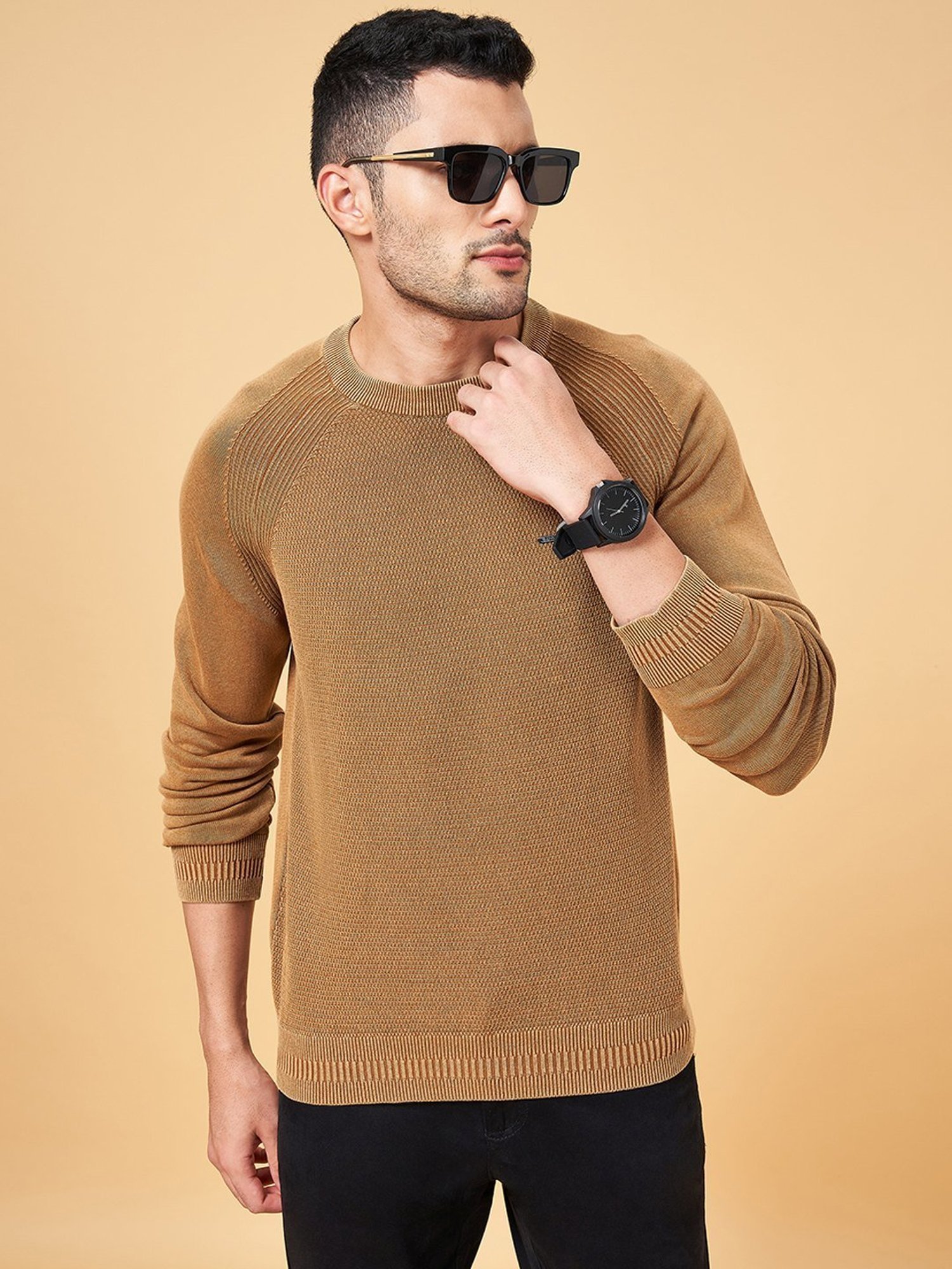 Byford by Pantaloons Khaki Cotton Slim Fit Sweater