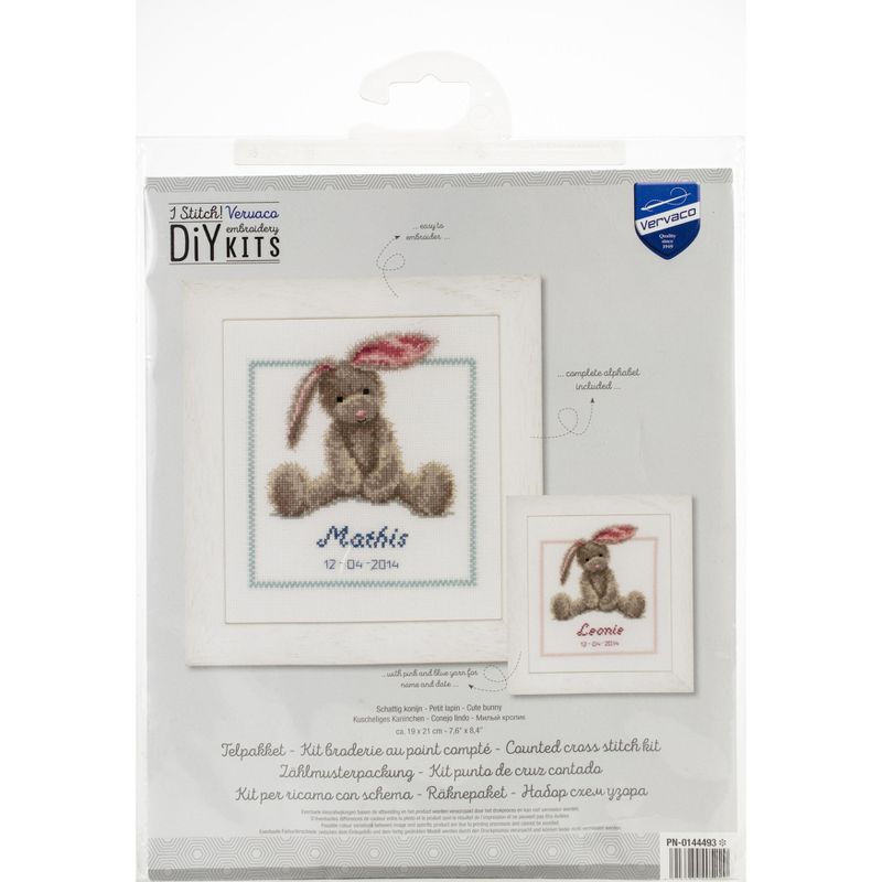 Vervaco Counted Cross Stitch Kit 7.5"X8.5"-Cute Bunny Record On Aida (14 Count)