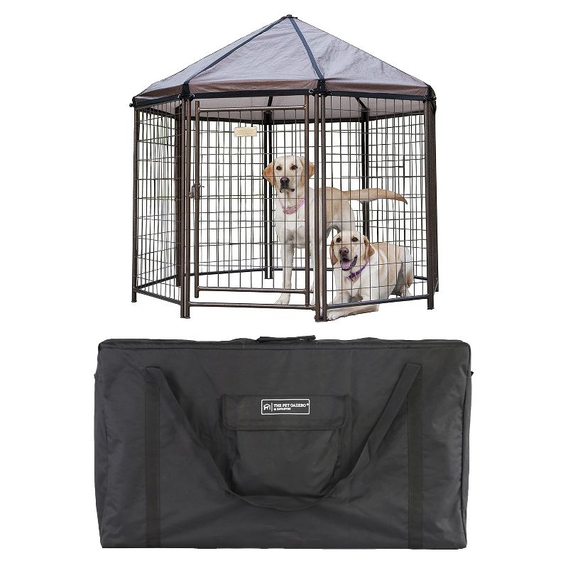 Advantek 5 Foot Portable Indoor Outdoor Metal Pet and Dog Gazebo with Cover & Advantek Pet Gazebo Carry Bag, Black