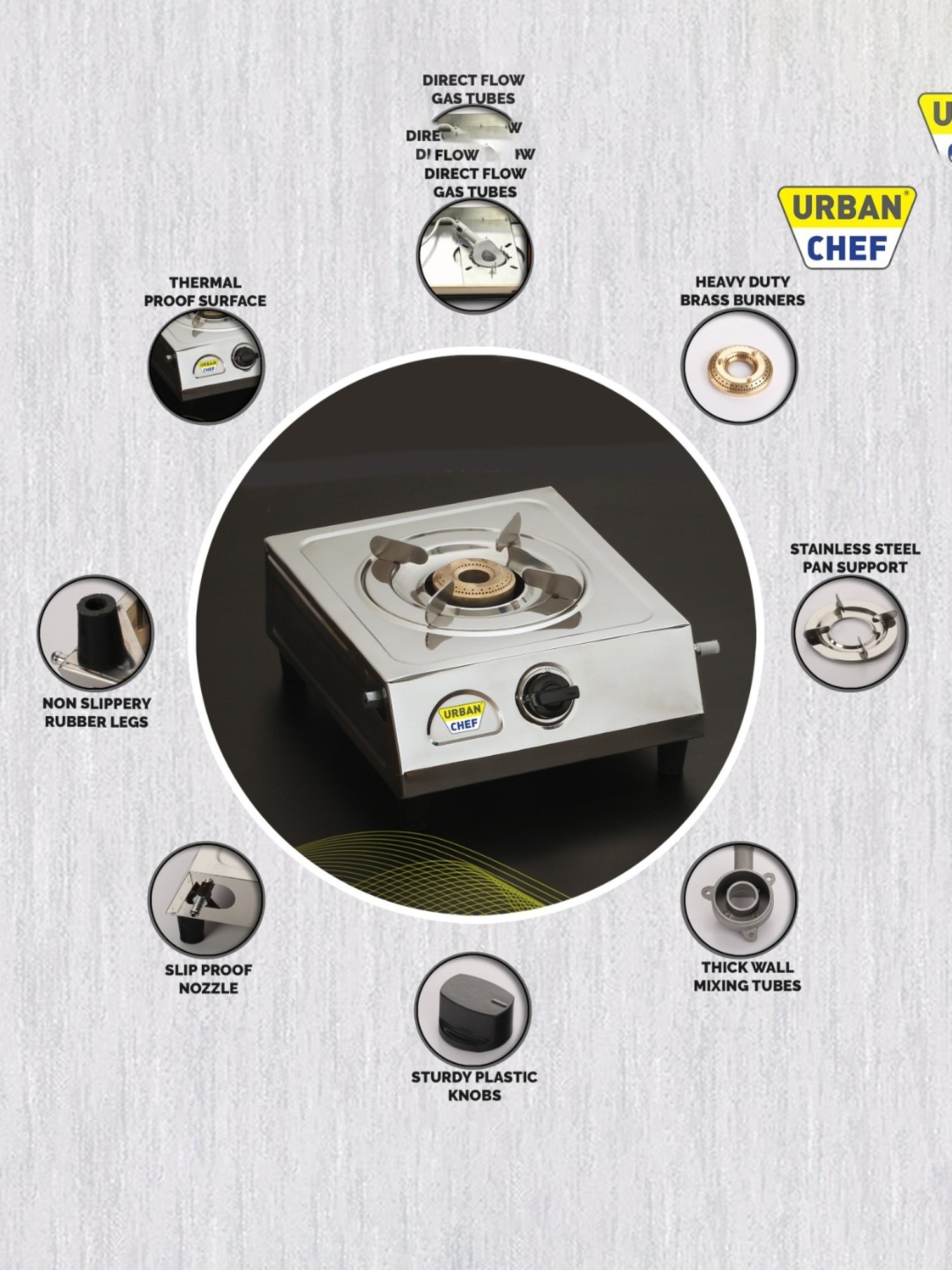 Urban Chef Gas Stove with Single Burner ( Silver )