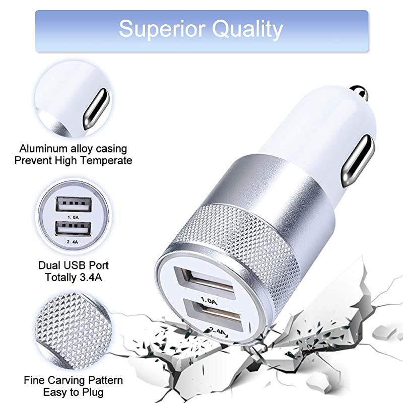 Car Charger,2-Pack 5V/3.4A Fast Charging Dual Port Car Charger Adapter Compatible iPhone 12 11 Pro,Xs,XR,Xs Max,8 7 SE,Samsung Galaxy S20 S21 A10e A20 A50 A80 S10e S9,Note 20 10 9 8, Pixel, Nexus