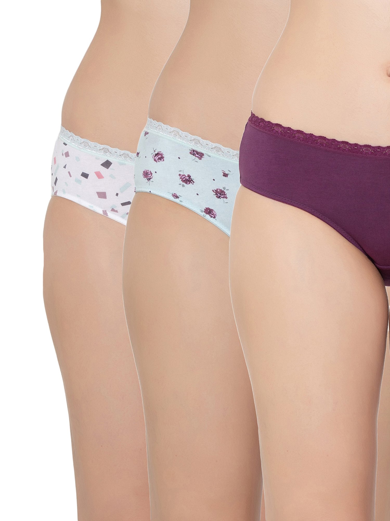 Triumph Purple & White Printed Hipster Panties - Pack Of 3