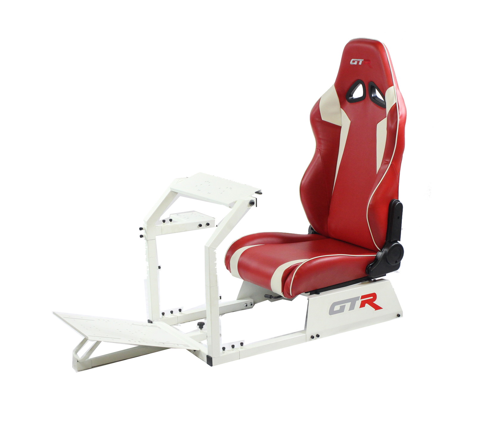 GTR Simulator GTA-WHT-S105LBK GTA Model Racing Simulator White Frame with Black Real Racing Seat, Driving Simulator Cockpit Gaming Chair with Gear Shifter Mount
