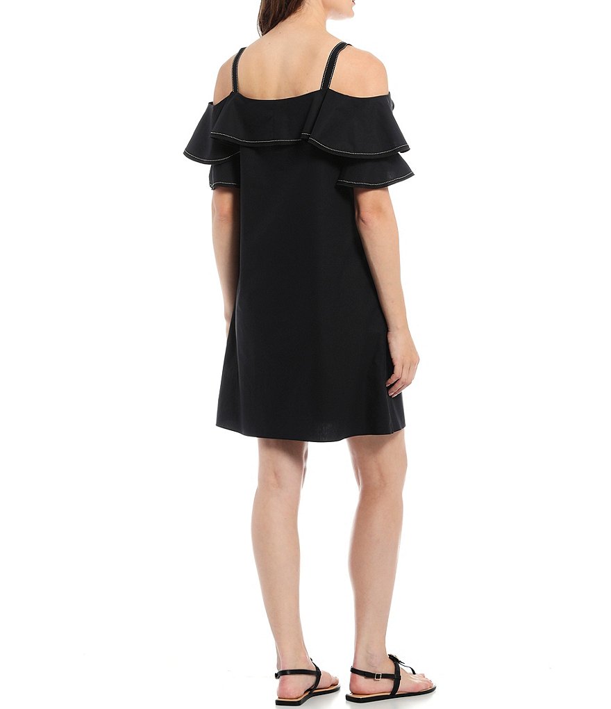 Gibson & Latimer Cold Shoulder Contrast Stitch Poplin Dress