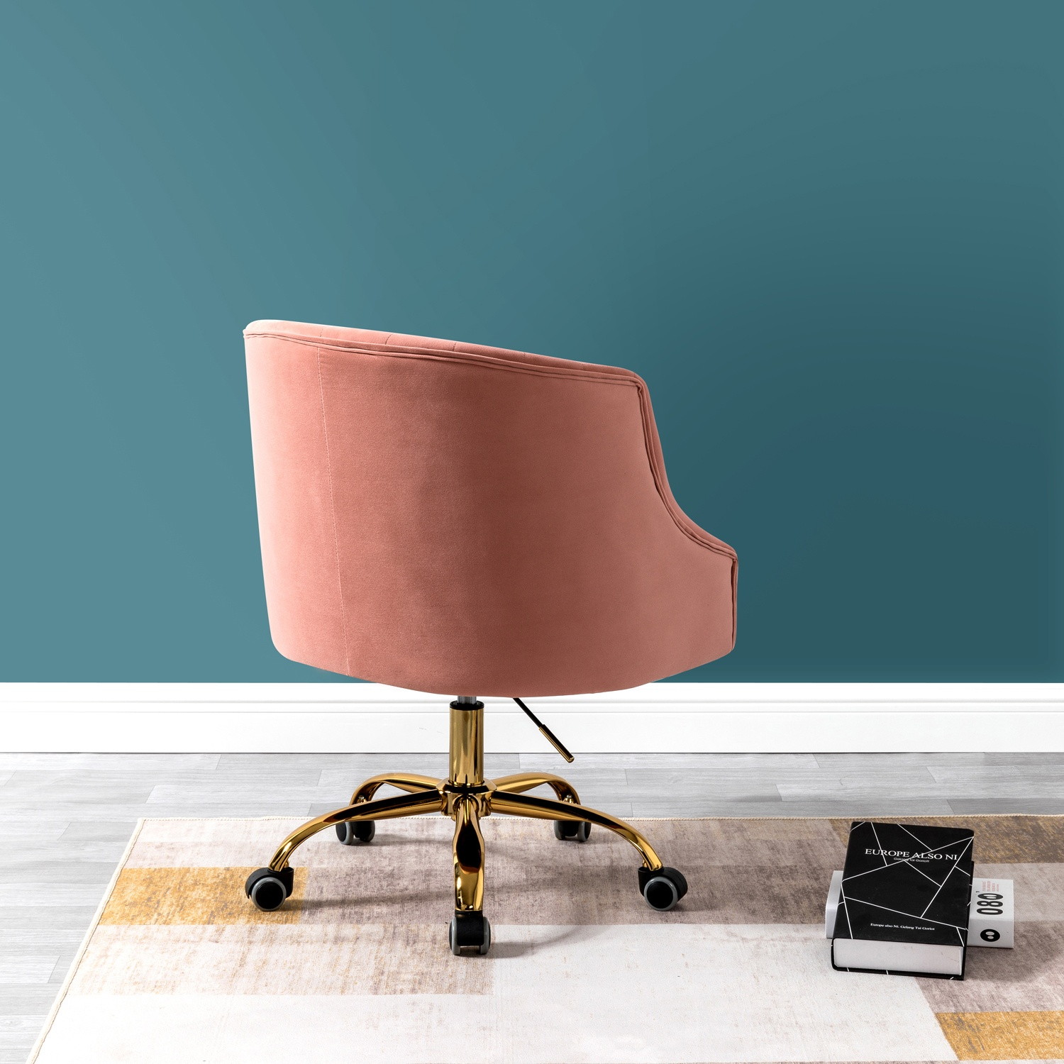 Jayden Creation Lydia Height Adjustable Velvet Task Chair with Swivel Gold Metal Base for Home Office, Bedroom, Living Room