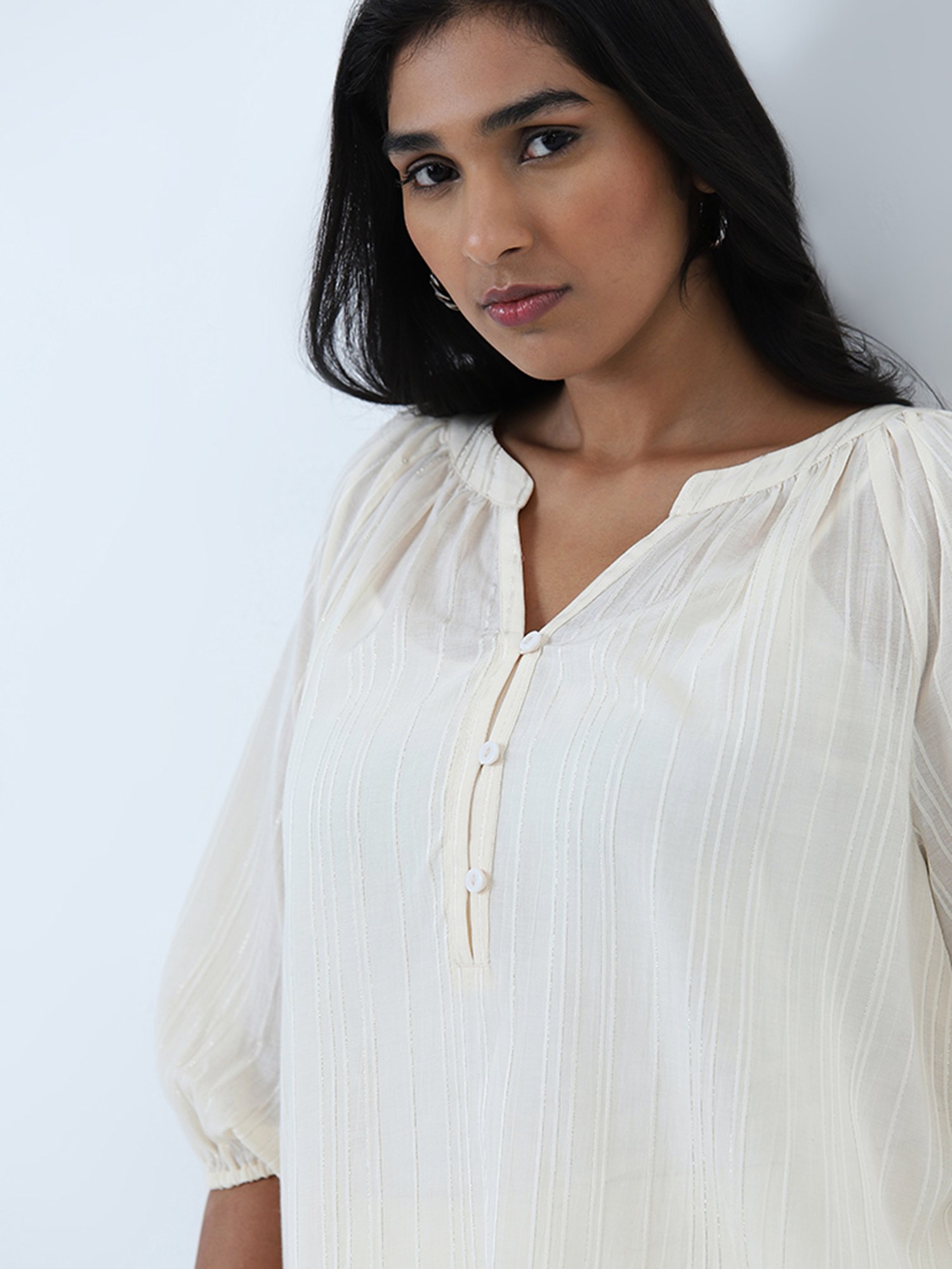 Gia by Westside Off-White Striped Blouse